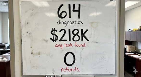614 diagnostics, $218K average leak found, 0 refunds